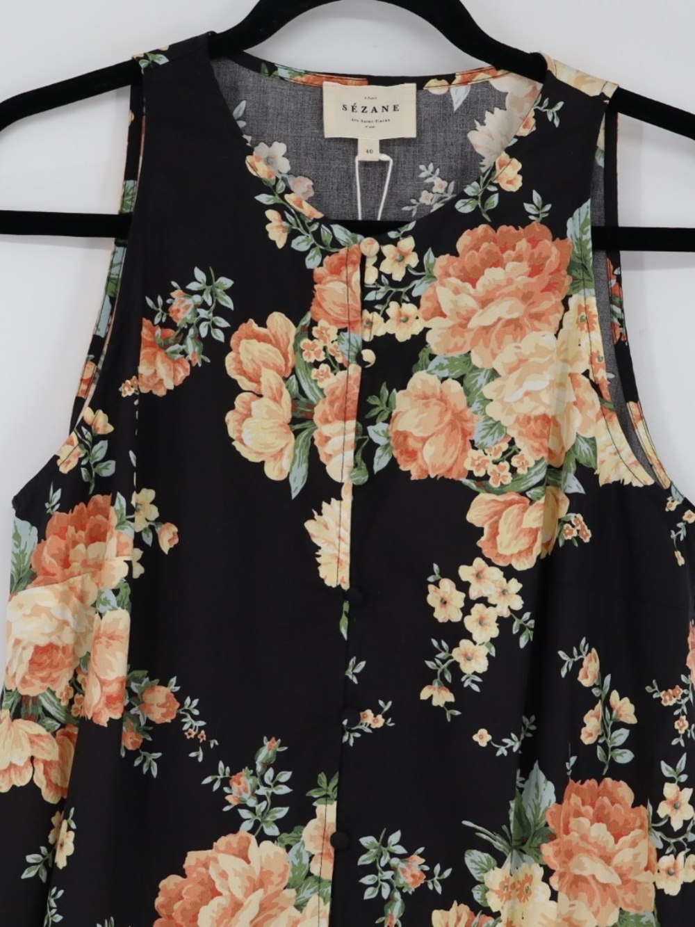 Sézane Solitta Dress Pila Print Black Floral Cotton Mini Dress Size 8 FR 40 - Picture 2 of 15
